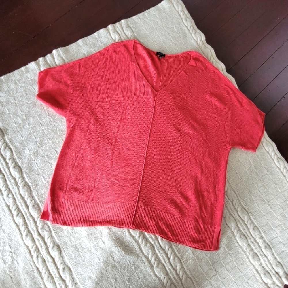 Talbots Plus Cotton Knit Dolman Short Sleeve Blouse size 2X Orange/Red